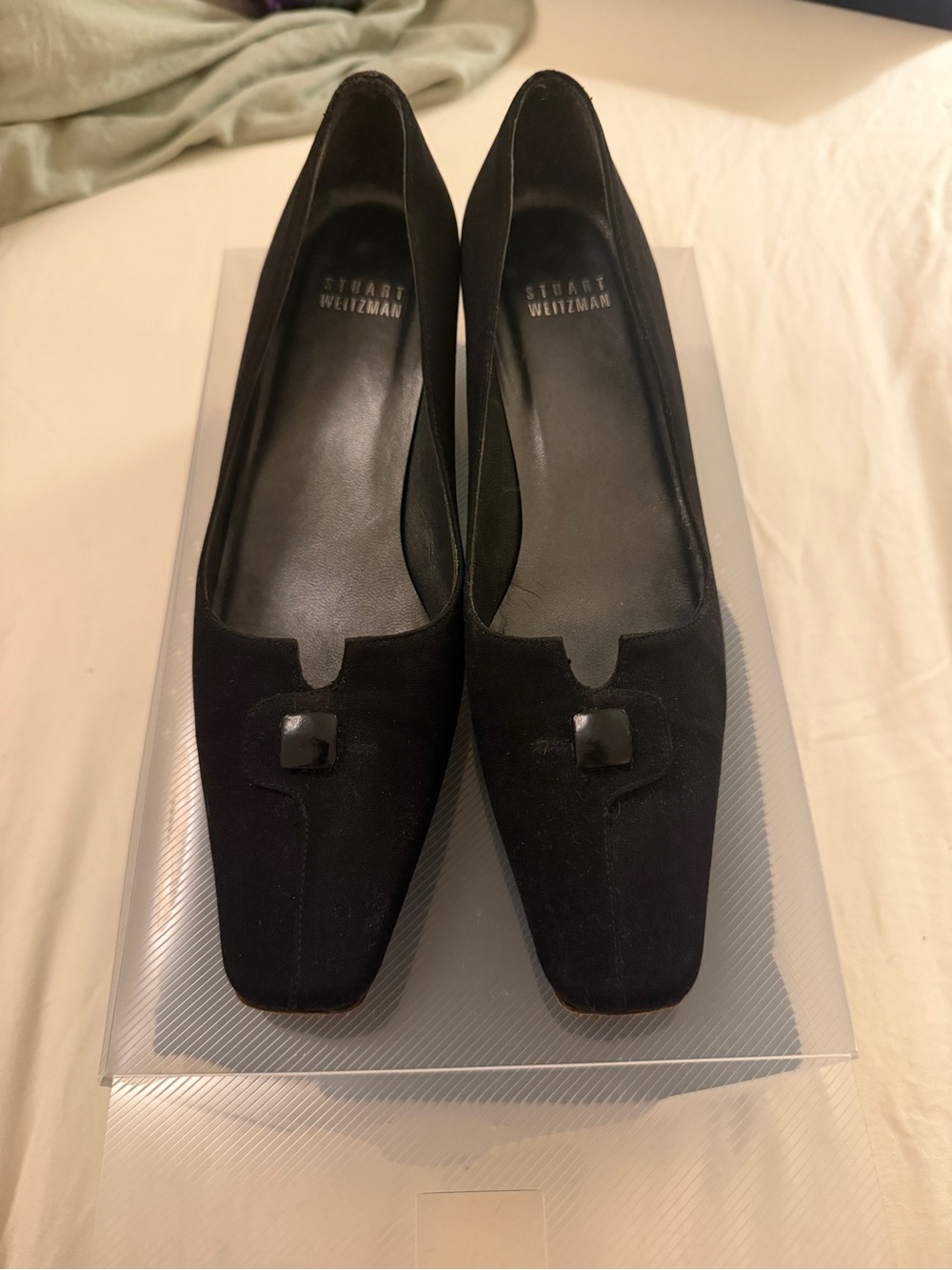 Stuart Weitzman Dark Navy Square-Toe Low Heels - Size 7 N